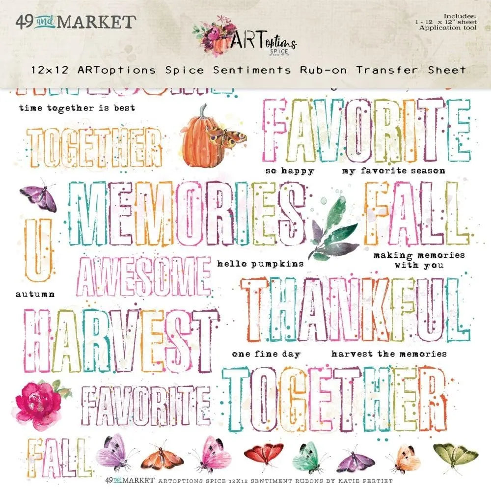 49 & Market ARToptions Spice Sentiments 12x12 Rub-On Transfer Sheet